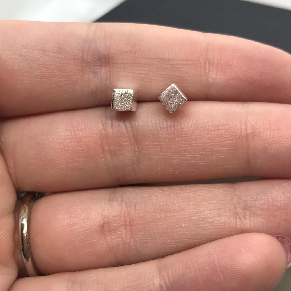 Sterling Silver 925 Cube Stud Earrings - Picture 4 of 5